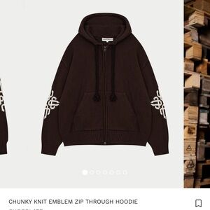 Brown Chunky Knit Emblem Hoodie - couture club size small NWT